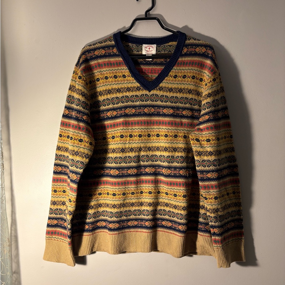Brooks Brothers Red Fleece Fair Isle Merino Wool Sweater Large